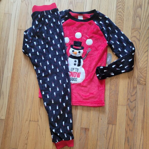 Secret Treasures Snowman Pajama Set - M or XS - Soft Plush Polyester - Black & R - Picture 1 of 7